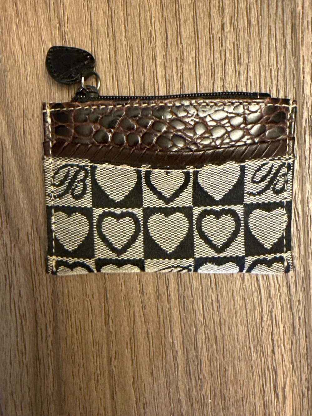 Brighton Black and beige heart pattern zip coin purse and card holder